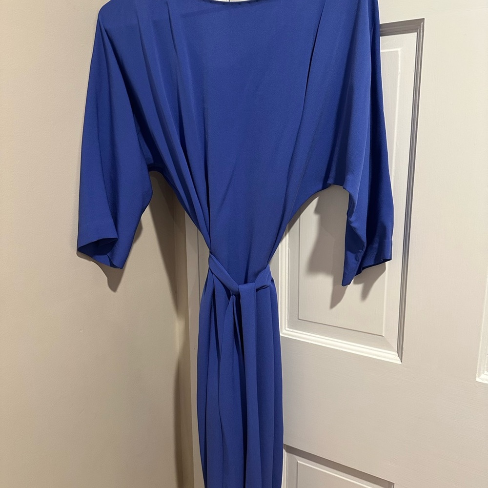 DVF Blue Silk Button-Back Dress with tie waist size 12